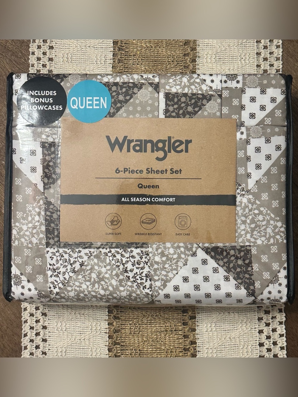 NEW WRANGLER Queen 6-Piece Sheet Set Western Brown Patchwork